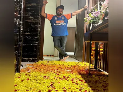 rohit sharma receives warm welcome at  home sweet home  following t20 world cup win