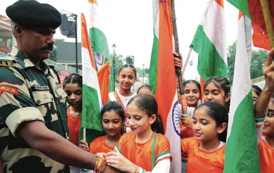 punjab  bsf jawans celebrate raksha bandhan at attari wagah border