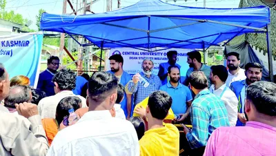 central university of kashmir organises social service camp for kheer bhawani devotees