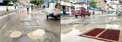 newly macadamised roads develop potholes in srinagar