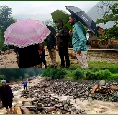 residential houses  mosque partially damaged after cloudburst triggers flashfloods in kangan