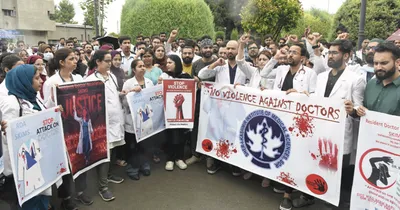 resident doctors hold protest at gmc srinagar  demand enhanced security