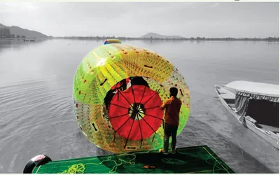 zorbing in dal lake creates waves of excitement  draws throngs of tourists