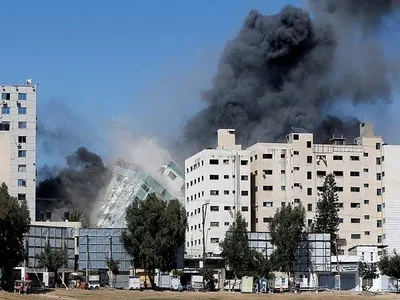 israel gaza conflict   palestinian red crescent society headquarters hit in khan younis in gaza