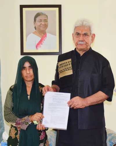 lt governor hands over appointment letter to wife of civilian bus driver killed in reasi terror attack