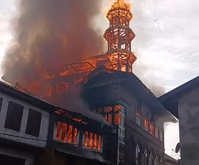 fire engulfs mosque  residential houses in south kashmir’s anantnag