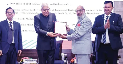 vp dhankhar presents paul h appleby award to j a khan