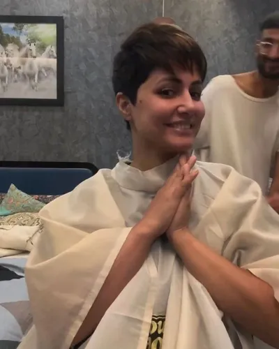 as she battles cancer  hina khan chooses to let go of her  beautiful hair before it starts falling off 