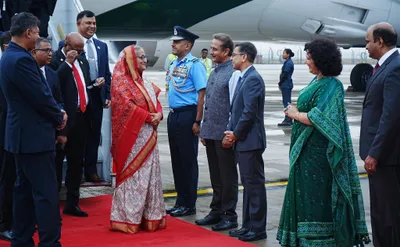 bangladesh pm sheikh hasina arrives in new delhi on state visit to india