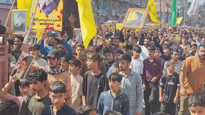 protests in budgam over the killing of hezbollah chief hassan nasrallah