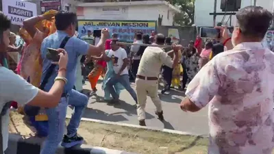 police cane charge protesters in kathua