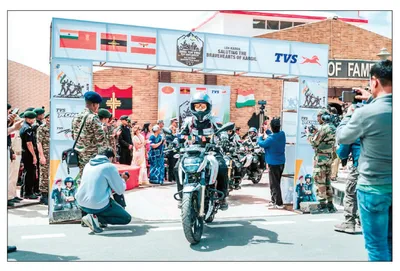 lg ladakh flags off all india women’s bike rally