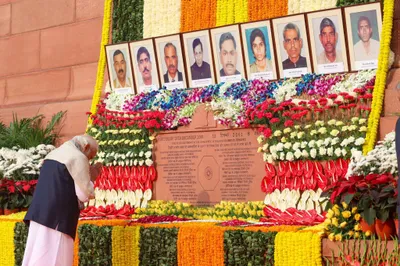 pm modi  amit shah  others pay tributes to fallen jawans on 22 yrs of parliament attack