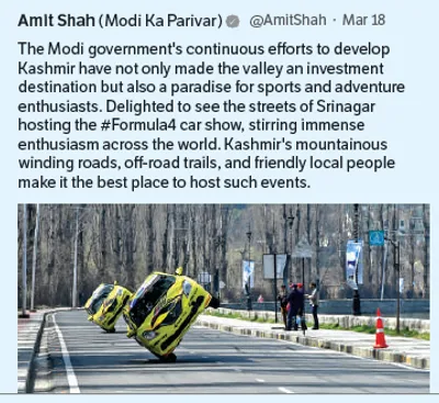 formula 4 debut   amit shah praises kashmir’s evolution into sports hub