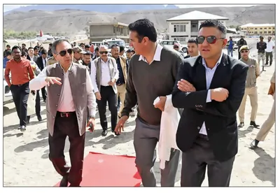 cj tashi rabstan inspects construction works on courts in ladakh